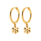 Boucles d’oreilles créoles et petite fleur pendante en plaqué or