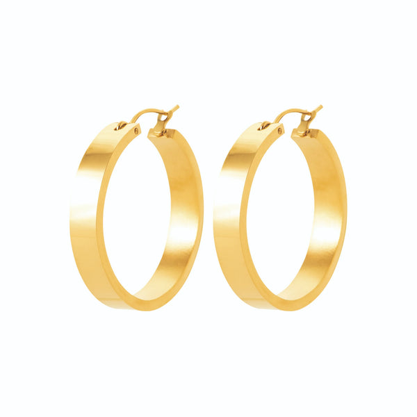 Boucles d’oreilles créoles plates 28 mm en acier PVD doré