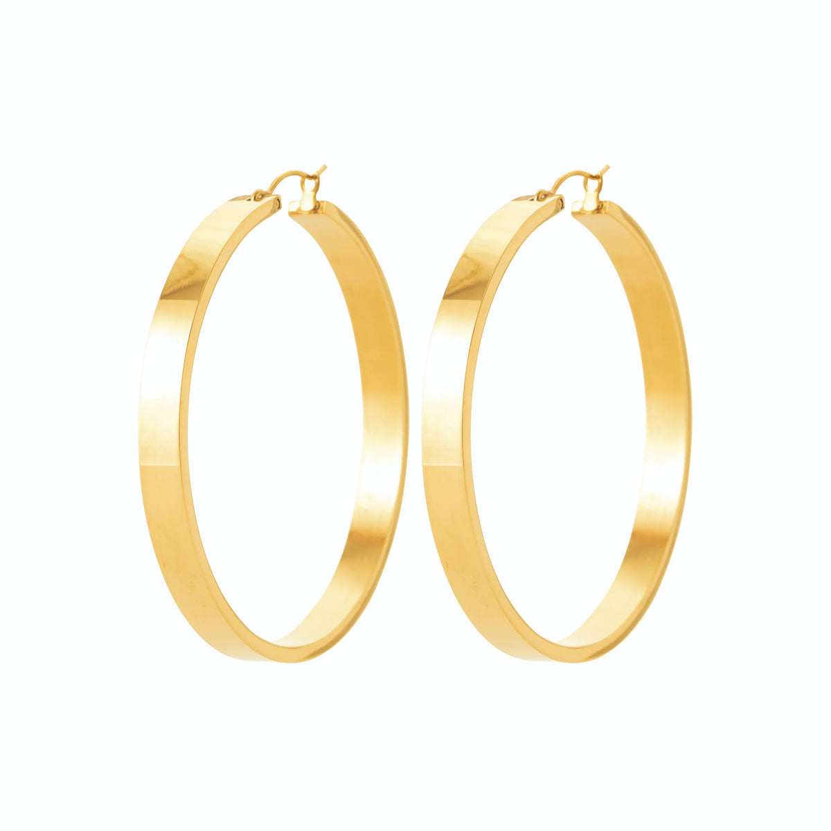 Boucles d’oreilles créoles plates 48 mm en acier PVD doré