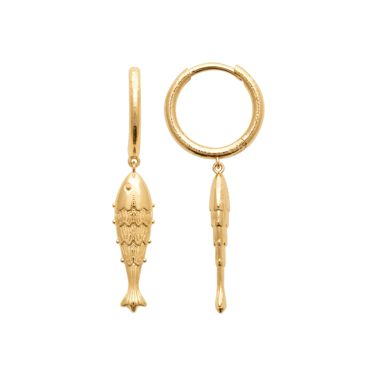 Boucles d’oreilles créoles et poisson ciselé en plaqué or