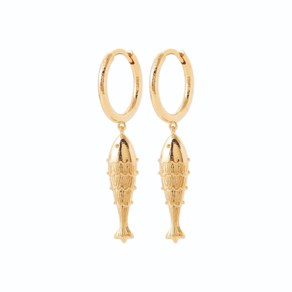 Boucles d’oreilles créoles et poisson ciselé en plaqué or