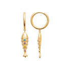 Boucles d’oreilles créoles et poisson ciselé serti de pierres en plaqué or