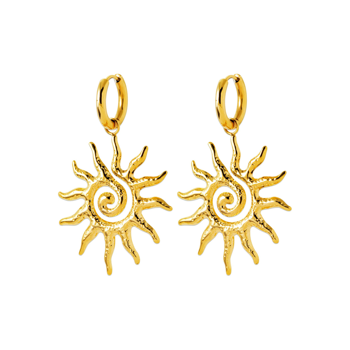 Boucles d’oreilles créoles et soleil spirale en acier PVD doré