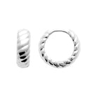 Boucles d’oreilles créoles torsadées bombées en argent 925 rhodié, autre angle de vue