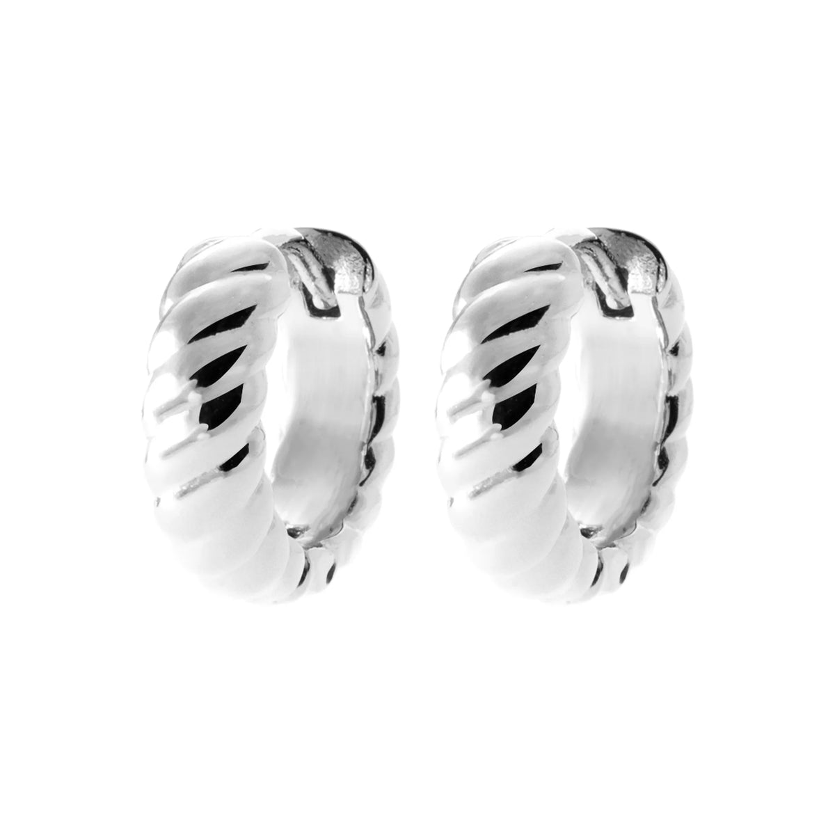 Boucles d’oreilles créoles torsadées bombées en argent 925 rhodié