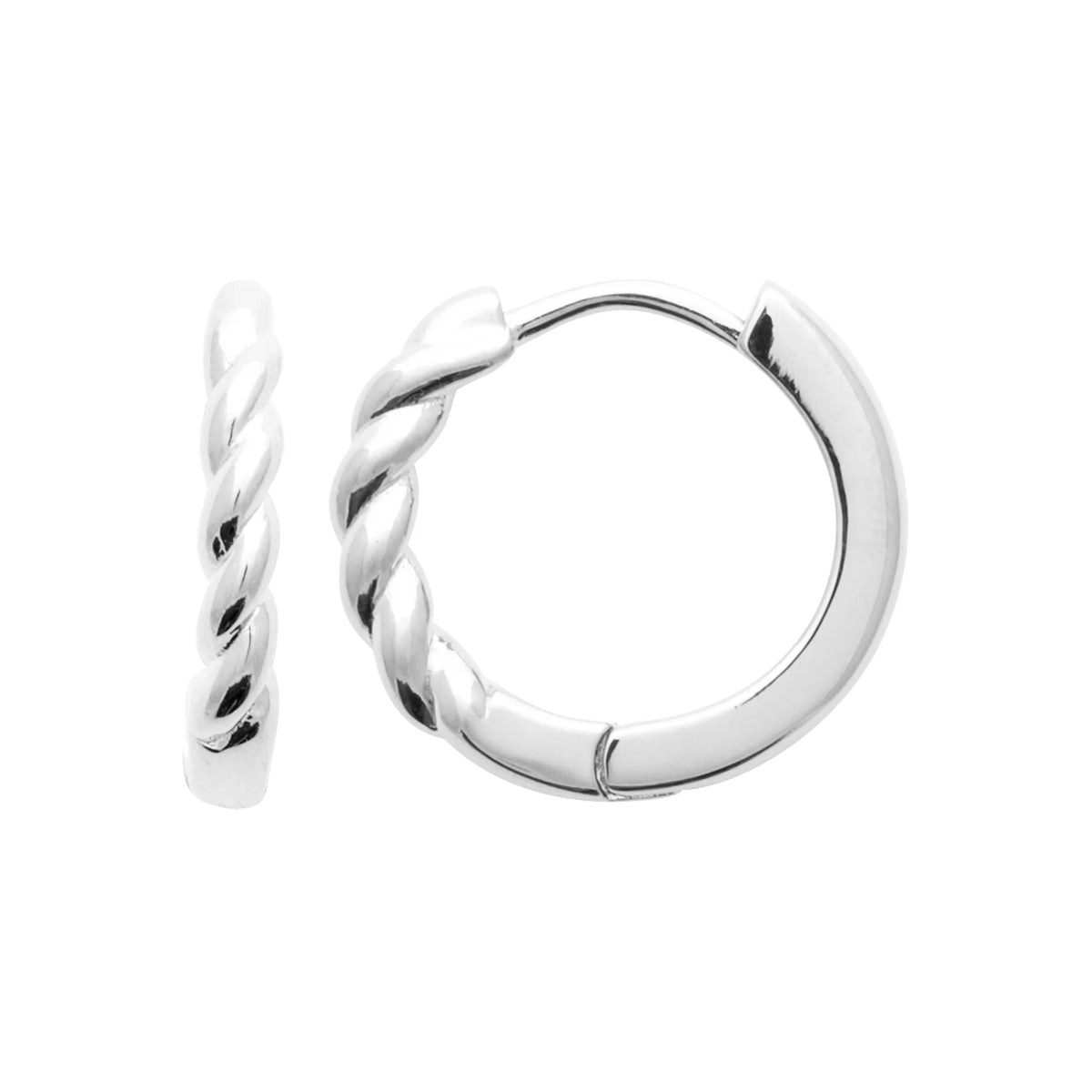 Boucles d’oreilles créoles torsadées facettées en argent 925 rhodié