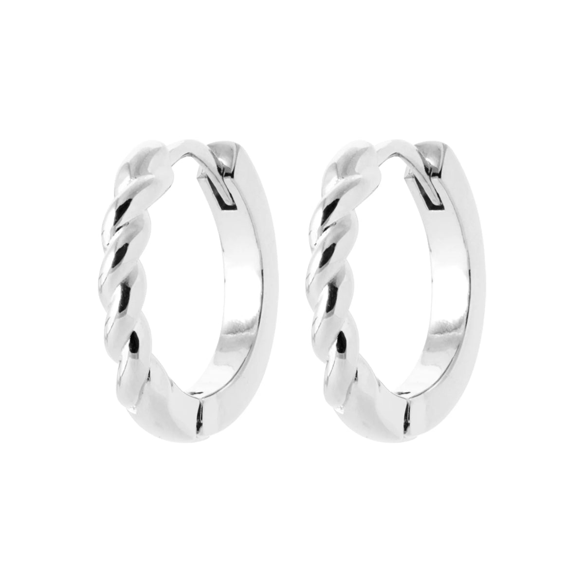 Boucles d’oreilles créoles torsadées facettées en argent 925 rhodié