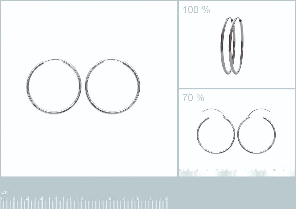 Boucles d’oreilles créoles tube 40 mm en argent 925 rhodié