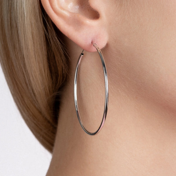 Boucles d’oreilles créoles tube 50&nbsp;mm en argent 925 rhodié, autre vue