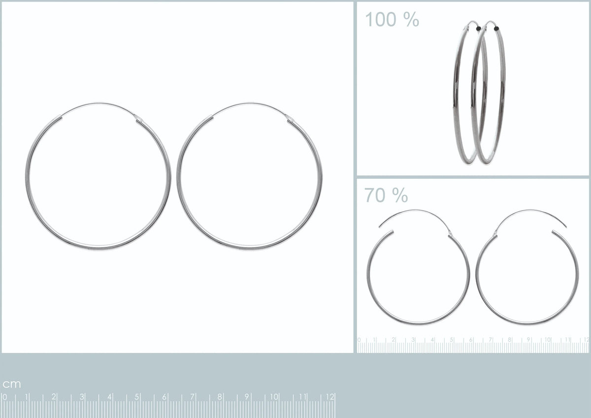Boucles d’oreilles créoles tube 50 mm en argent 925 rhodié