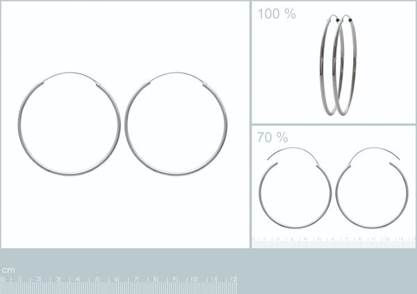 Boucles d’oreilles créoles tube 50&nbsp;mm en argent 925 rhodié