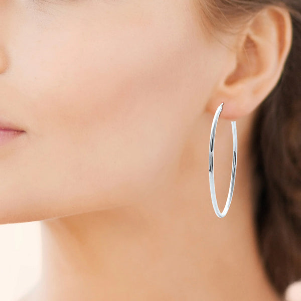 Boucles d’oreilles créoles tube 60&nbsp;mm en argent 925 rhodié, autre vue