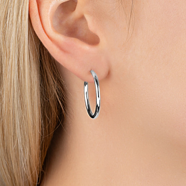 Boucles d’oreilles créoles tube à clip 20&nbsp;mm en argent 925 rhodié, autre vue