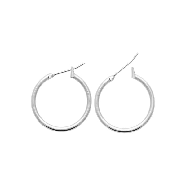 Boucles d’oreilles créoles tube à clip 20&nbsp;mm en argent 925 rhodié