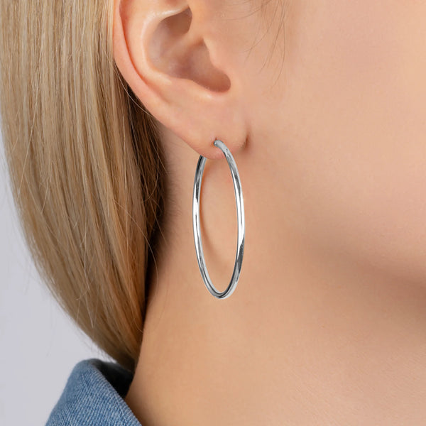 Boucles d’oreilles créoles tube à clip 40&nbsp;mm en argent 925 rhodié, autre vue