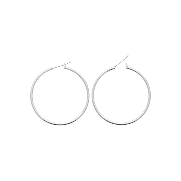 Boucles d’oreilles créoles tube à clip 40&nbsp;mm en argent 925 rhodié