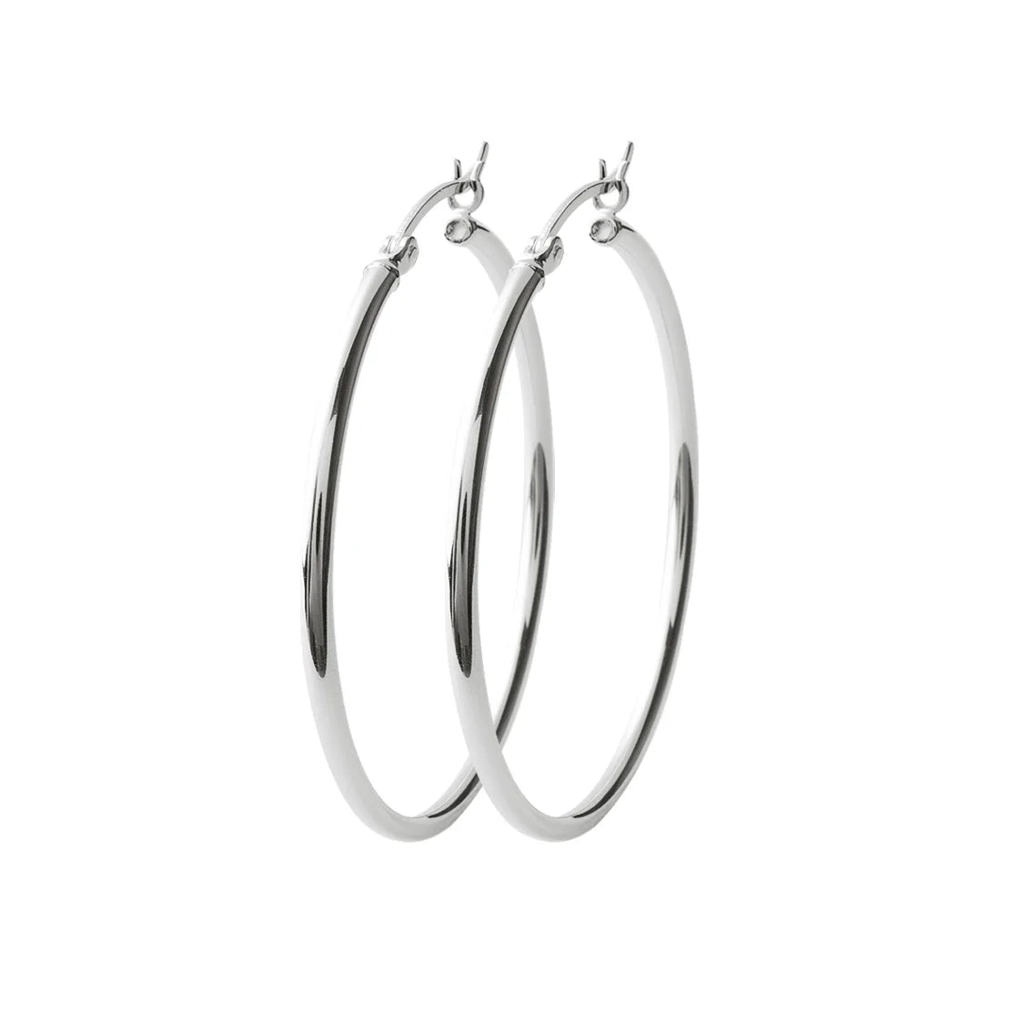 Boucles d’oreilles créoles tube à clip 50 mm en argent 925 rhodié, autre angle de vue