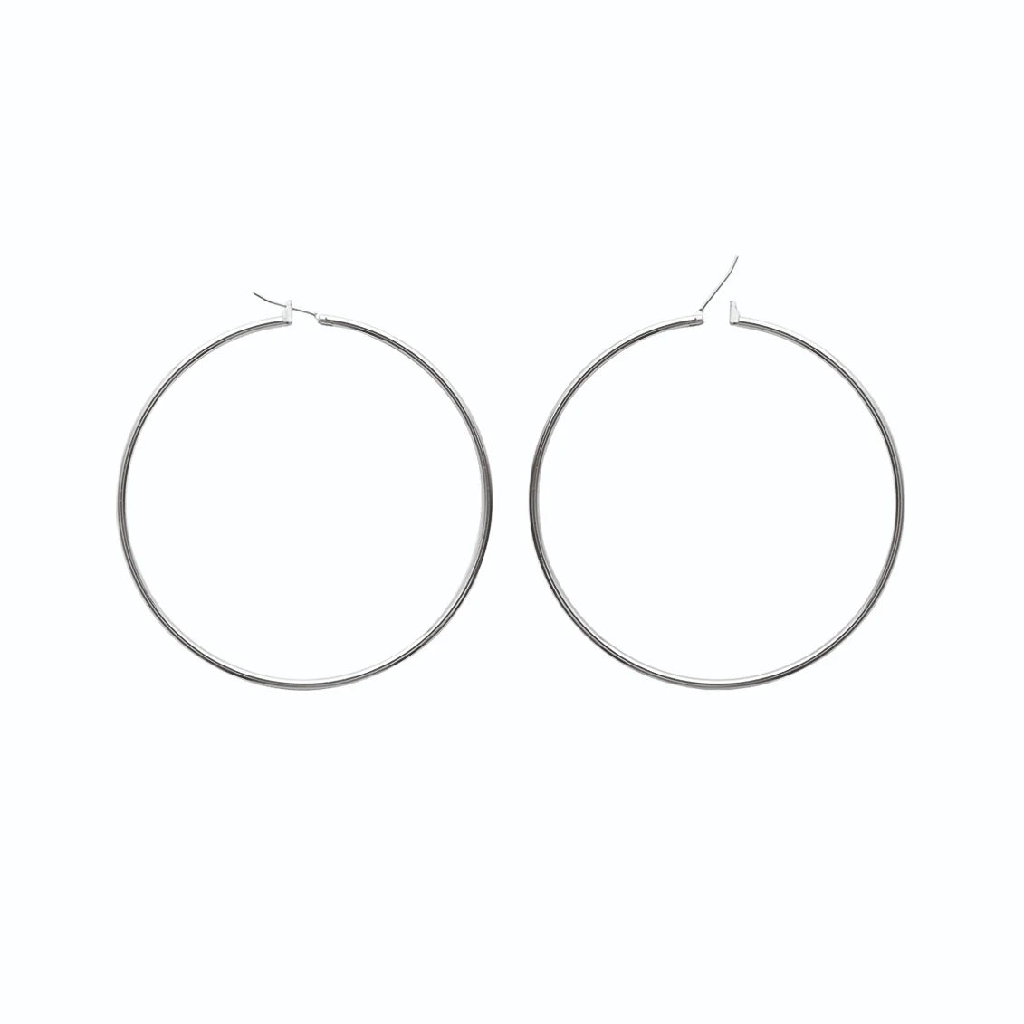 Boucles d’oreilles créoles tube à clip 50 mm en argent 925 rhodié
