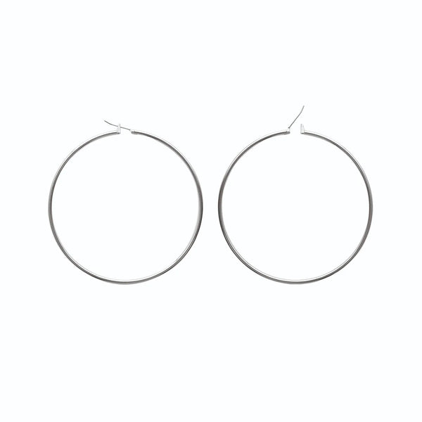 Boucles d’oreilles créoles tube à clip 50&nbsp;mm en argent 925 rhodié