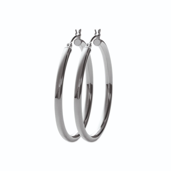 Boucles d’oreilles créoles tube épais 40&nbsp;mm en argent 925 rhodié, autre vue