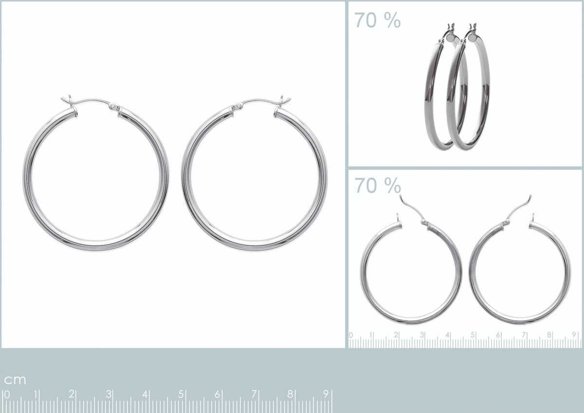 Boucles d’oreilles créoles tube épais 40 mm en argent 925 rhodié