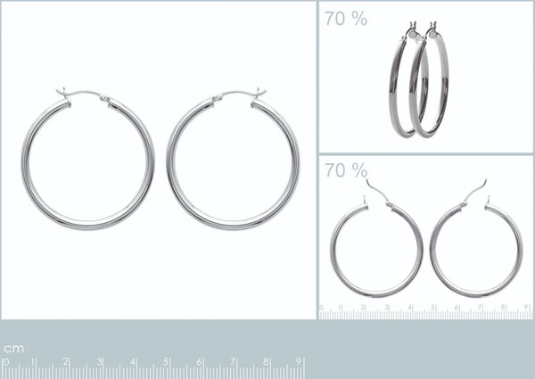 Boucles d’oreilles créoles tube épais 40&nbsp;mm en argent 925 rhodié