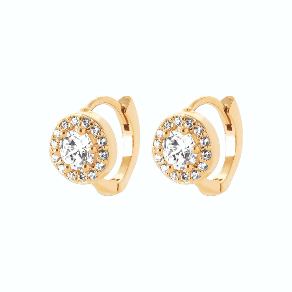 Boucles d’oreilles créoles et zircon entouré en plaqué or
