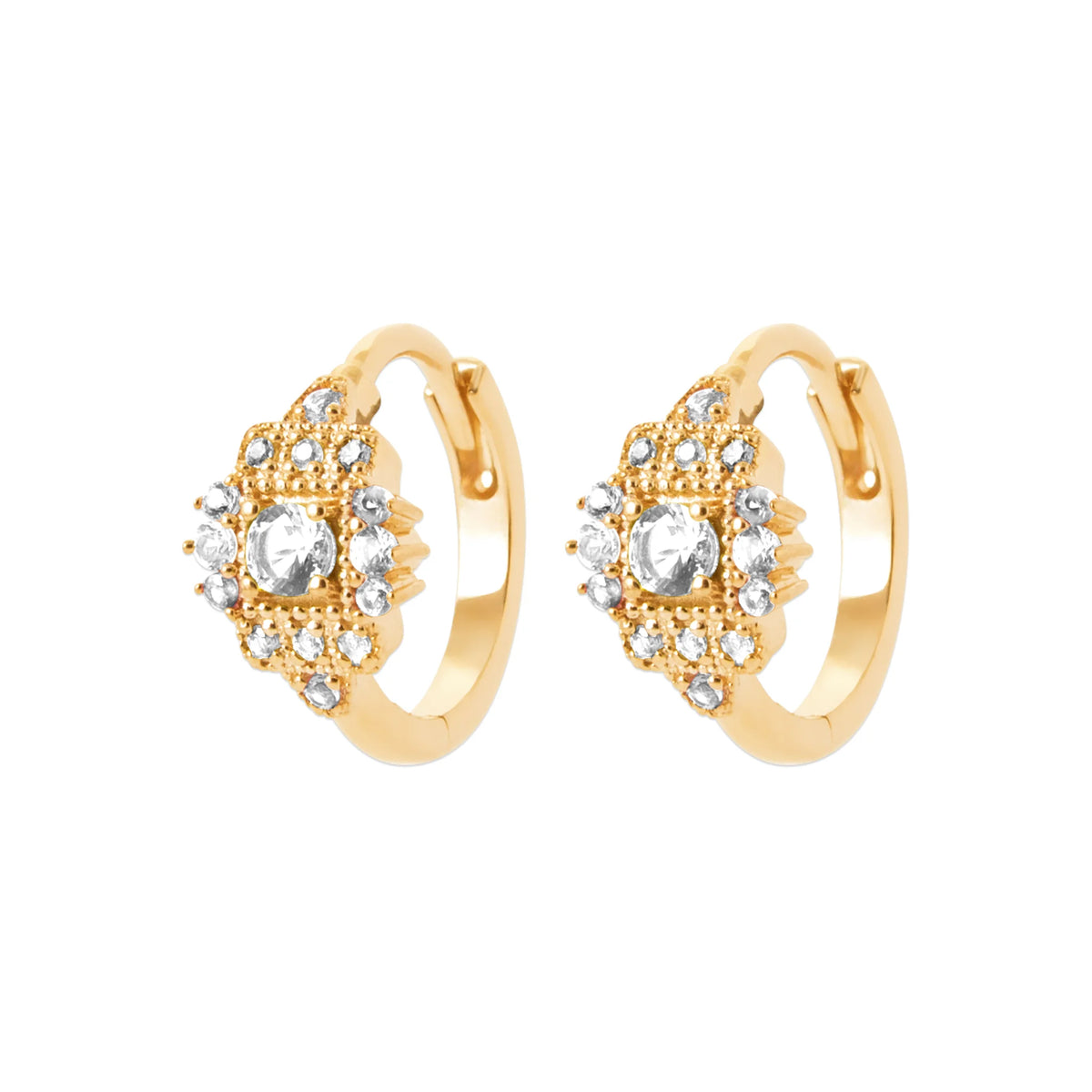 Boucles d’oreilles créoles et zircon étoilé en plaqué or
