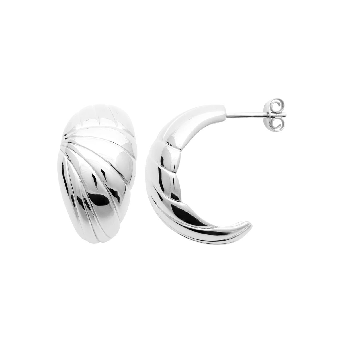 Boucles d’oreilles demi-créoles bombées striées en argent 925 rhodié