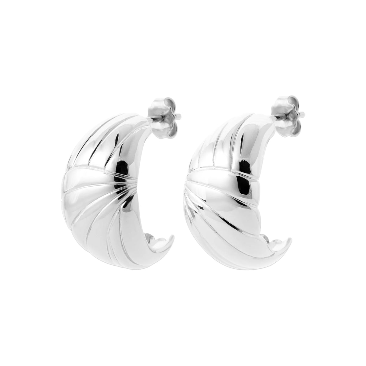 Boucles d’oreilles demi-créoles bombées striées en argent 925 rhodié