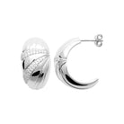 Boucles d’oreilles demi-créoles bombées striées et ligne de zircons en argent 925 rhodié