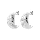Boucles d’oreilles demi-créoles bombées striées et ligne de zircons en argent 925 rhodié