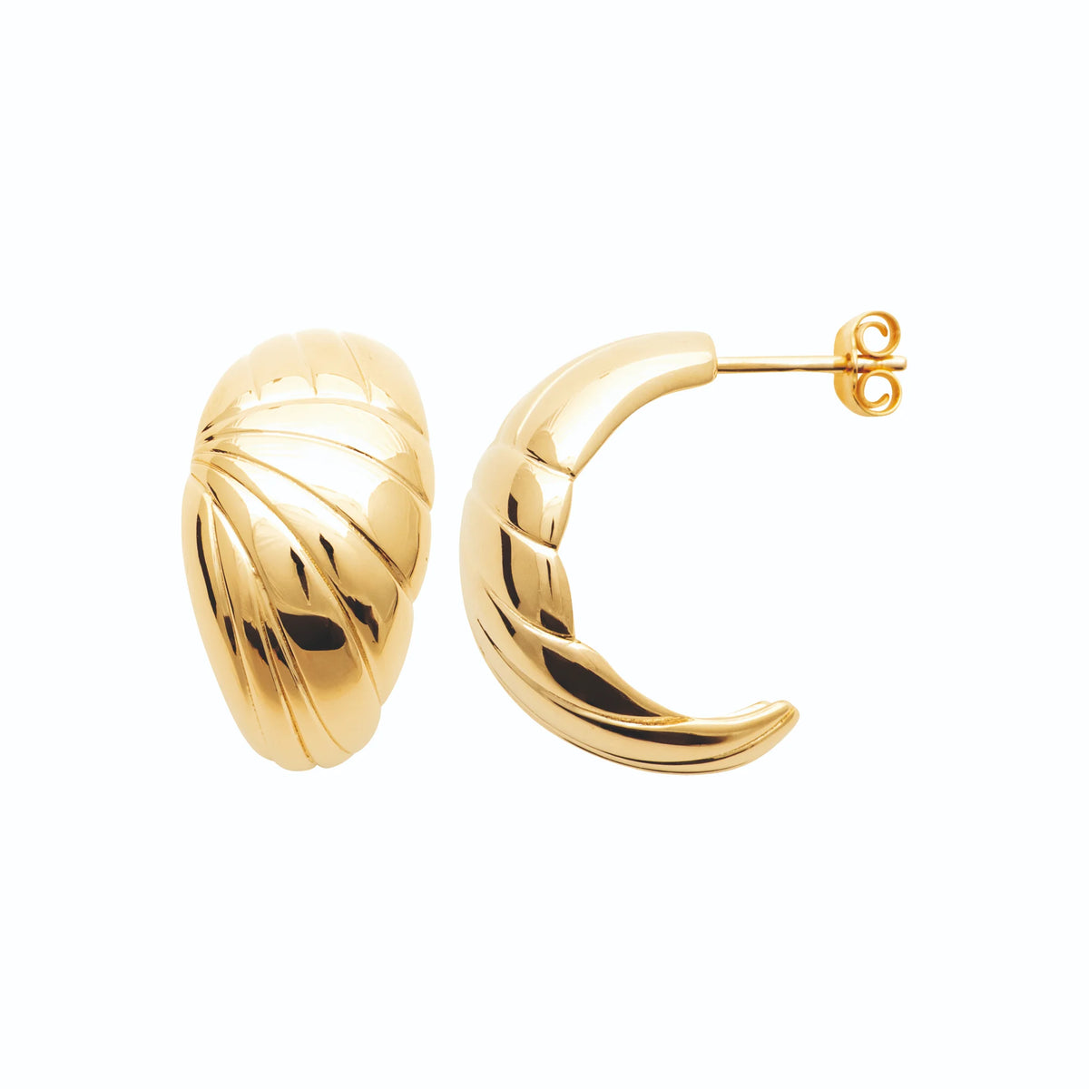 Boucles d’oreilles demi-créoles bombées striées en plaqué or
