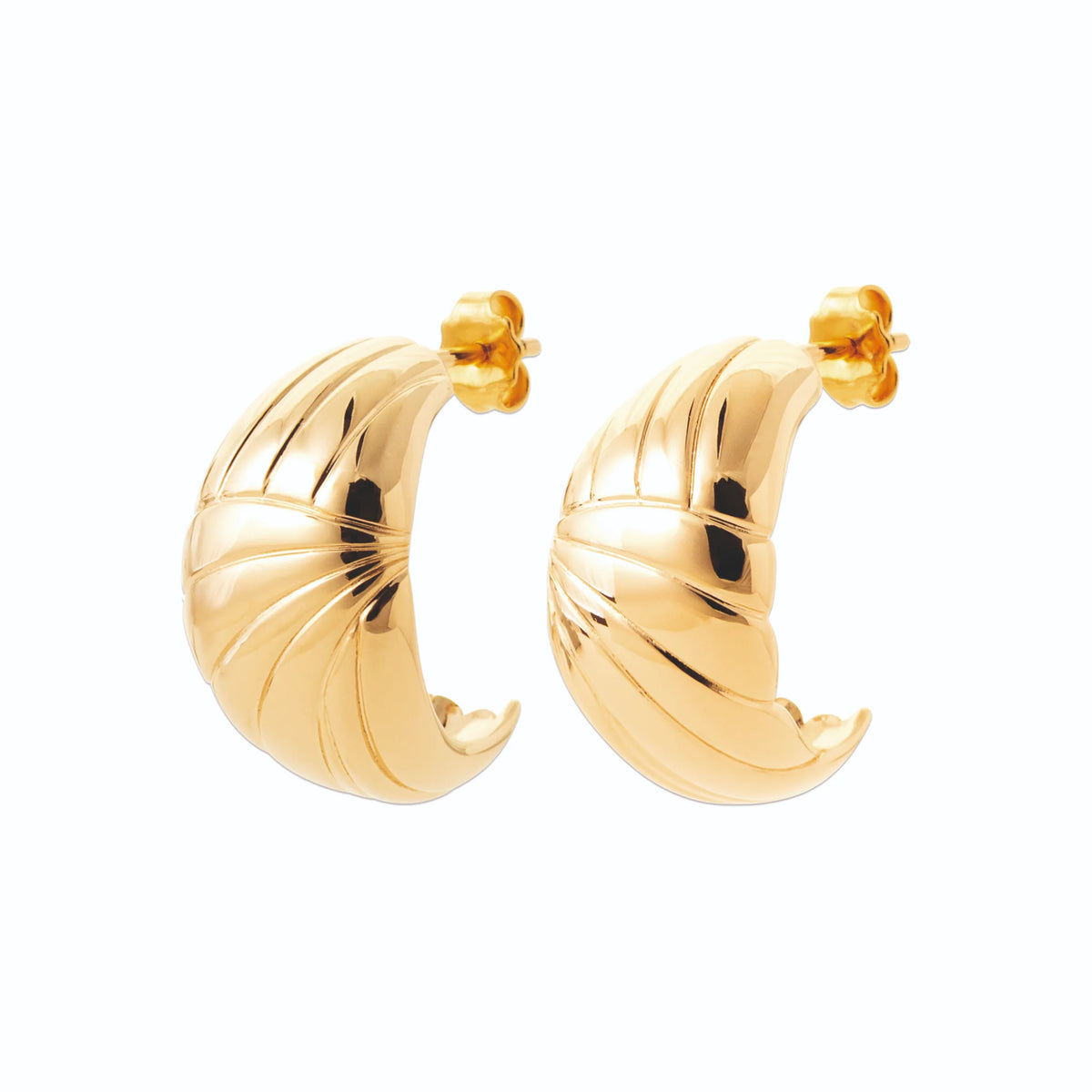 Boucles d’oreilles demi-créoles bombées striées en plaqué or