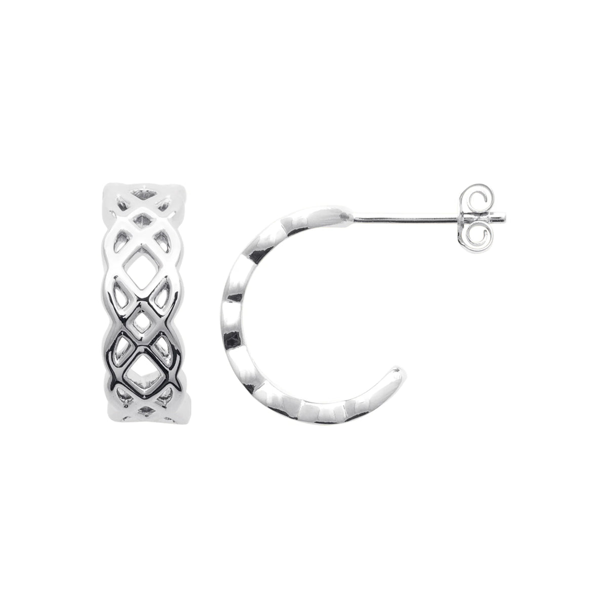 Boucles d’oreilles demi-créoles entrelacs ajourés en argent 925 rhodié