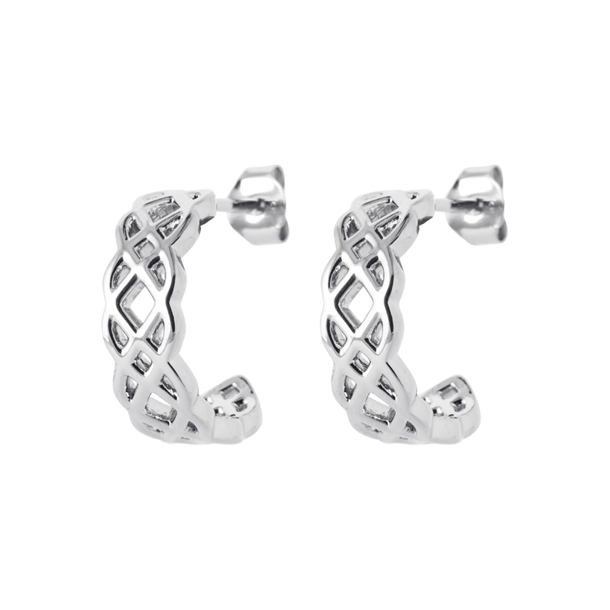 Boucles d’oreilles demi-créoles entrelacs ajourés en argent 925 rhodié