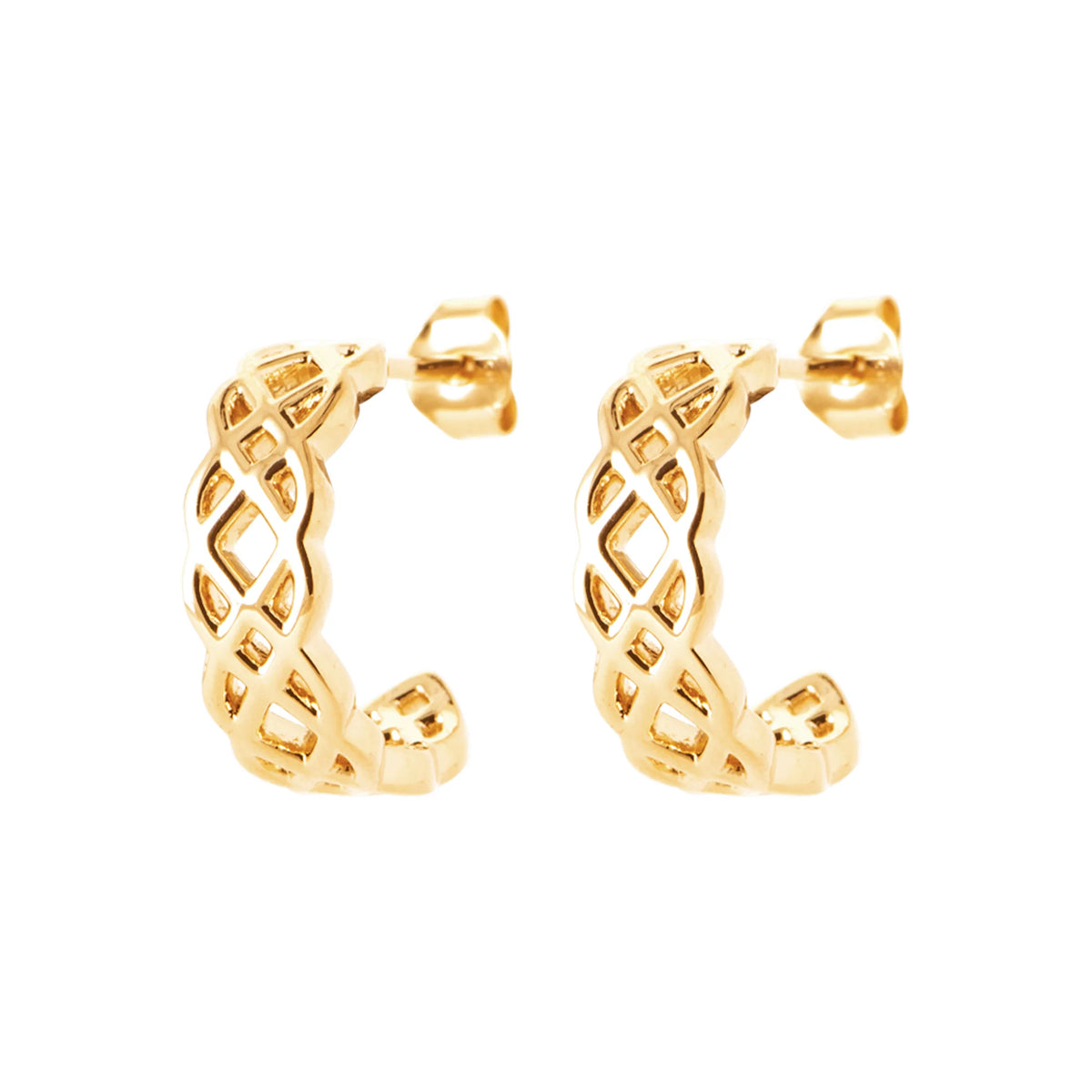 Boucles d’oreilles demi-créoles entrelacs ajourés en plaqué or