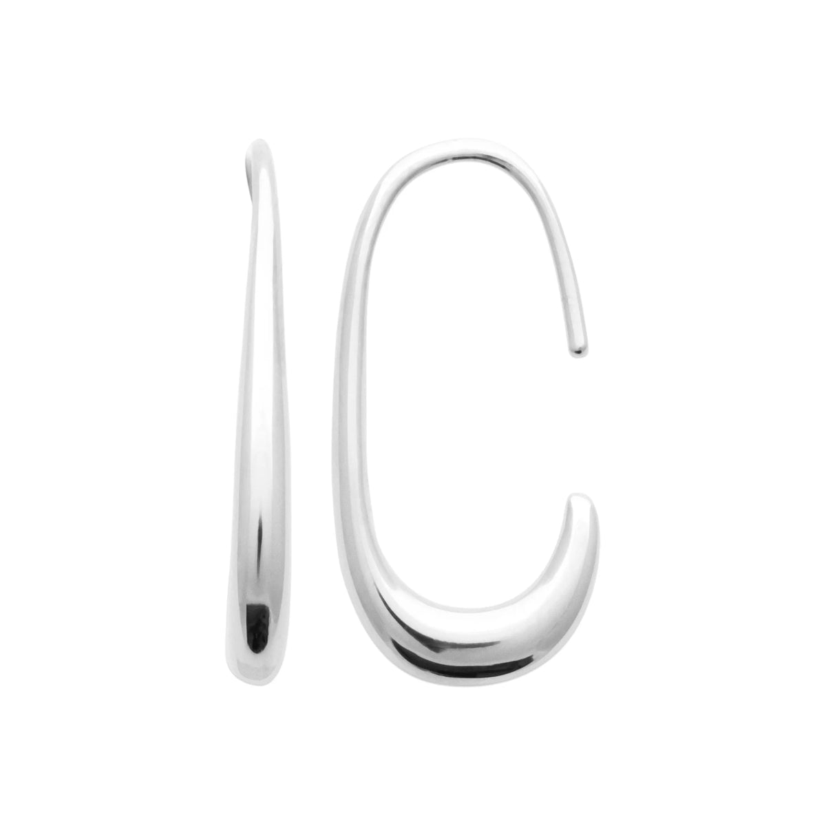 Boucles d’oreilles demi-créoles goutte en argent 925 rhodié, autre angle de vue