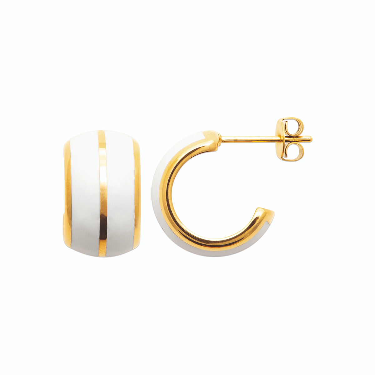 Boucles d’oreilles demi-créoles laquées blanches en acier PVD doré