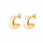 Boucles d’oreilles demi-créoles laquées blanches en acier PVD doré