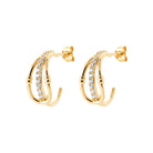 Boucles d’oreilles demi-créoles trois fils et ligne de zircons en plaqué or