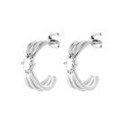 Boucles d’oreilles demi-créoles trois fils et zircon navette en argent 925 rhodié