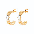 Boucles d’oreilles demi-créoles trois fils et zircon navette en plaqué or