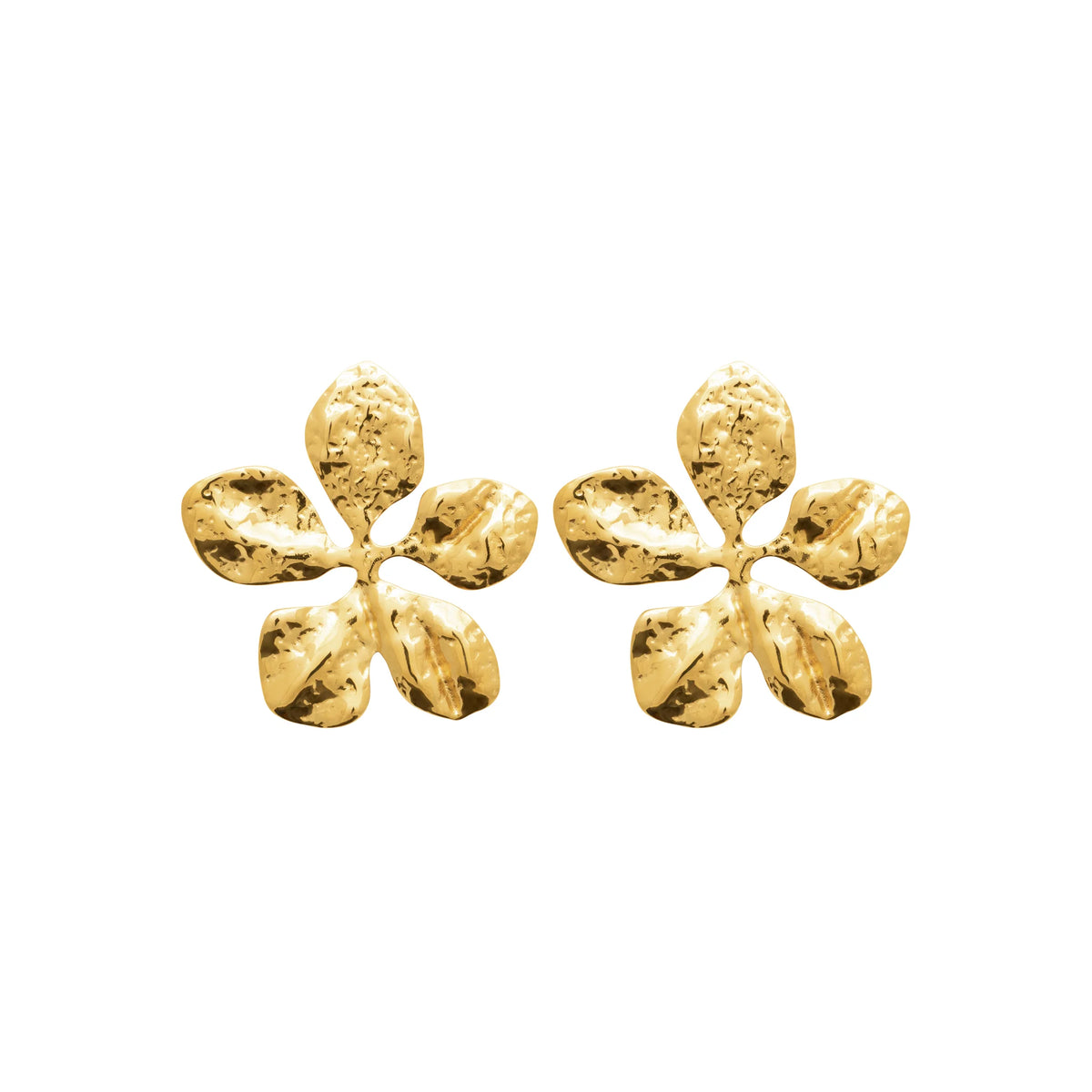 Boucles d’oreilles fleur martelée en acier PVD doré