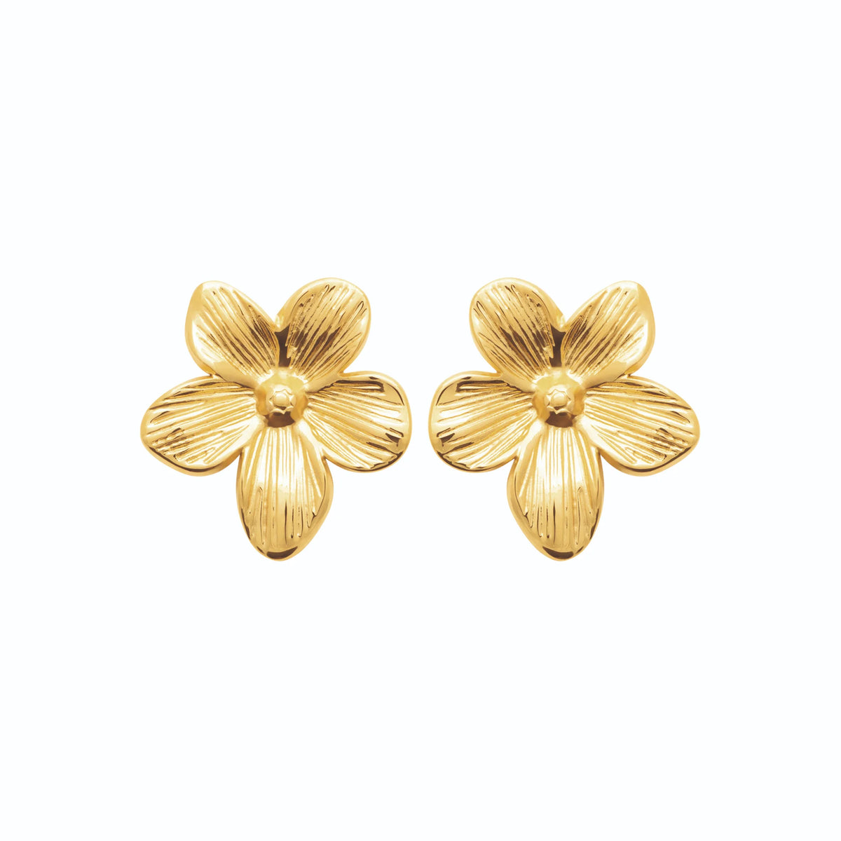 Boucles d’oreilles fleur striée en acier PVD doré
