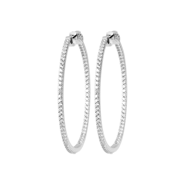 Boucles d’oreilles grandes créoles 40 mm serties de zircons en argent 925, vue de face
