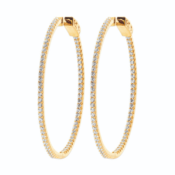 Boucles d’oreilles grandes créoles fines serties de zircons en plaqué or