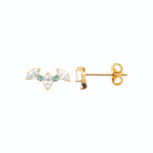 Boucles d’oreilles grimpantes ailes de pierres blanches et turquoise en plaqué or