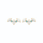 Boucles d’oreilles grimpantes ailes de pierres blanches et turquoise en plaqué or
