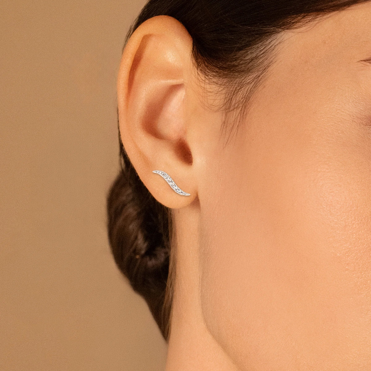 Boucles d’oreilles grimpantes arc de zircons en argent 925 rhodié